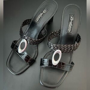 Brighton Rebeca Black Genuine Leather Sandals Heels Womens Size 9